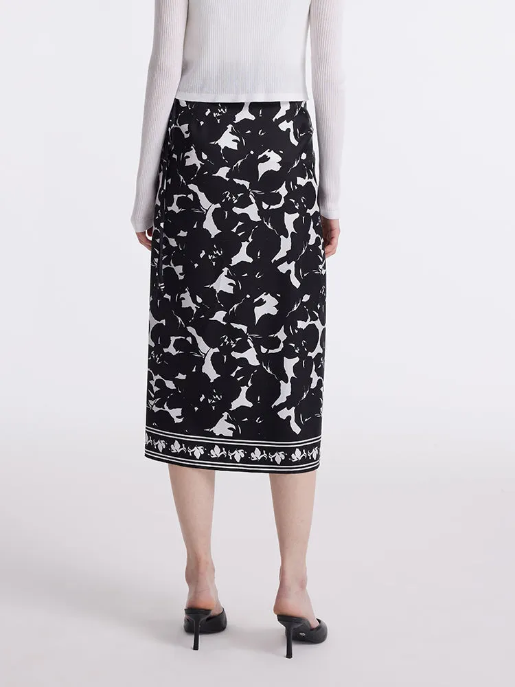 14 Momme Mulberry Silk Iris Printed Women Half Skirt