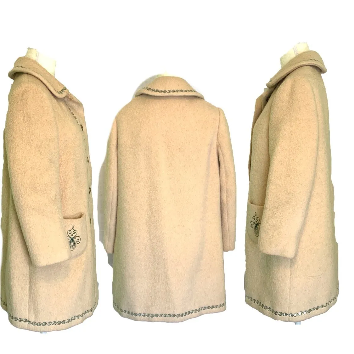 Vintage Cream Wool Swing Coat from West Germany. Waterproof Winter Overcoat.