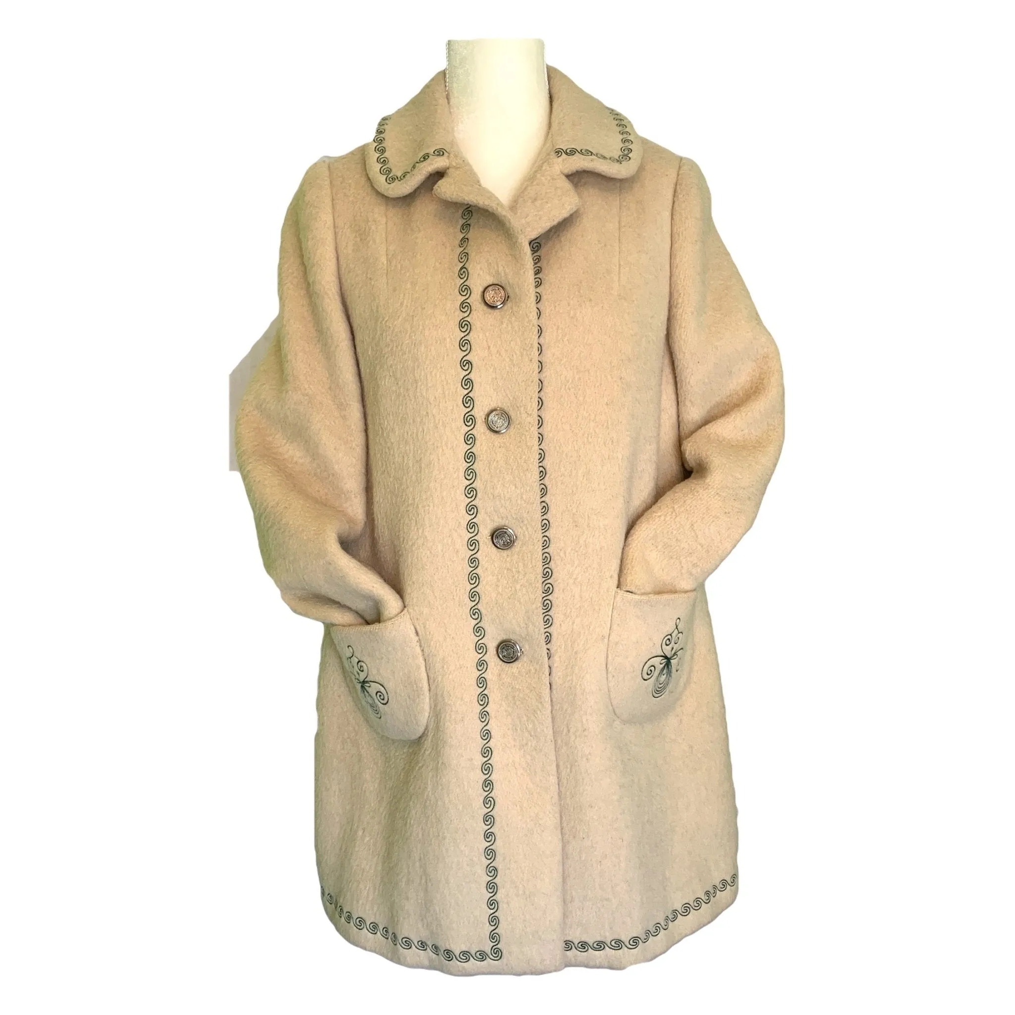 Vintage Cream Wool Swing Coat from West Germany. Waterproof Winter Overcoat.