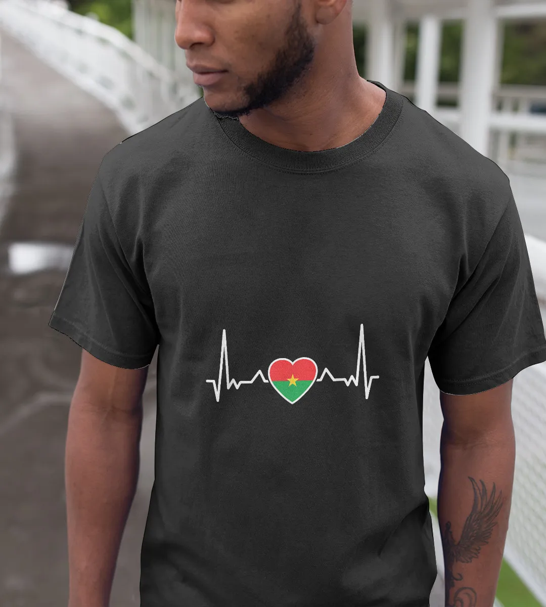 1sttheworld T-Shirt - Heartbeat Burkinan Flag T-Shirt Black A35