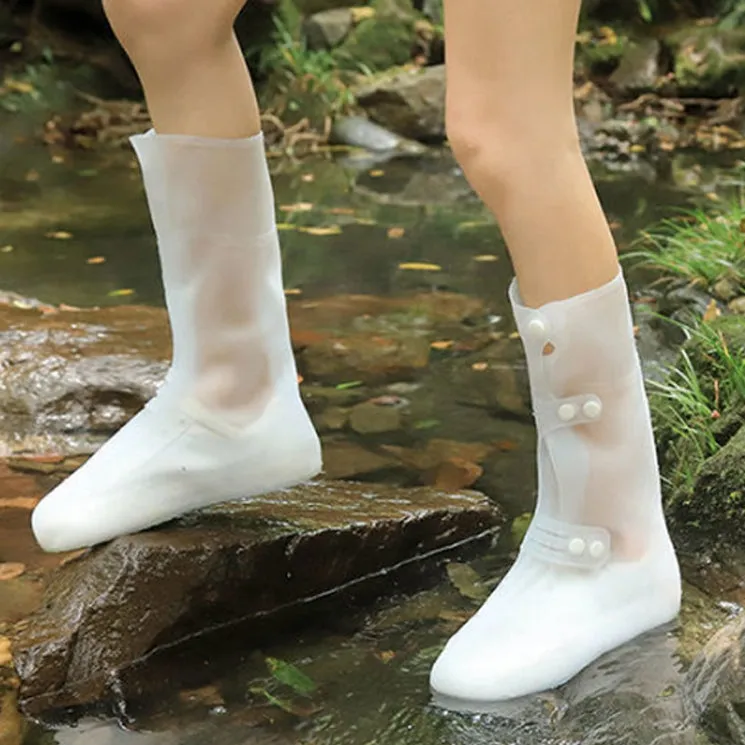 White transparent silicone shoe protection waterproof cover rain boots long summer rainy season socks protection sole slip-resistant lightweight durable Carry women men swimming pool beach aqua Unisex