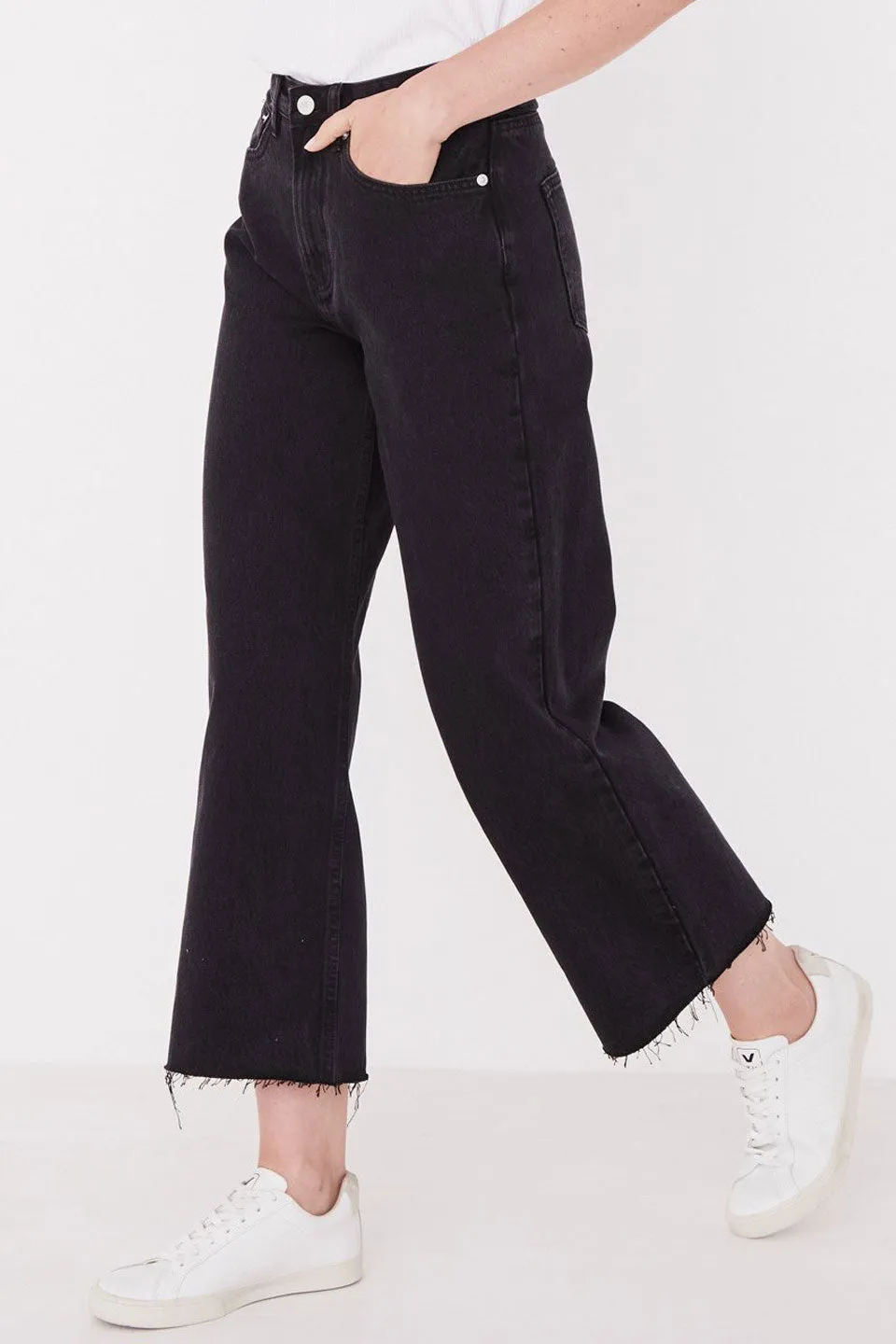 High Waist Flare Washed Black Denim Jeans