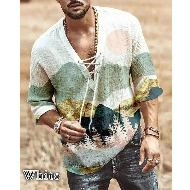 Fashion Men's Landscape Print Short-sleeved Casual T-shirt Shirt