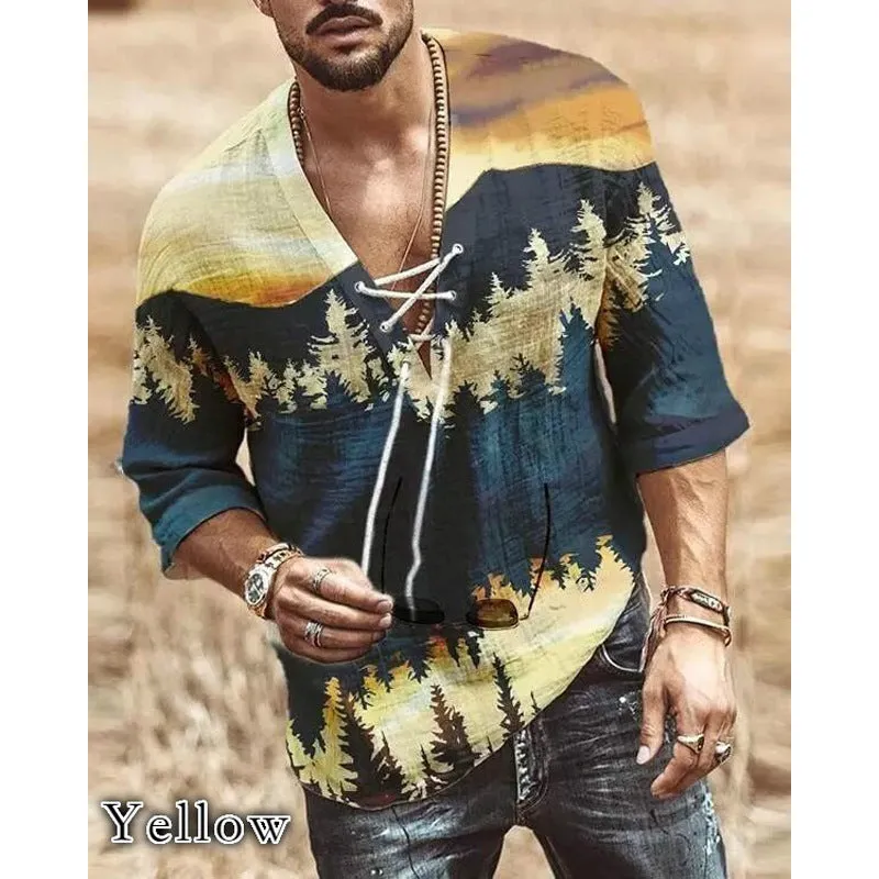 Fashion Men's Landscape Print Short-sleeved Casual T-shirt Shirt