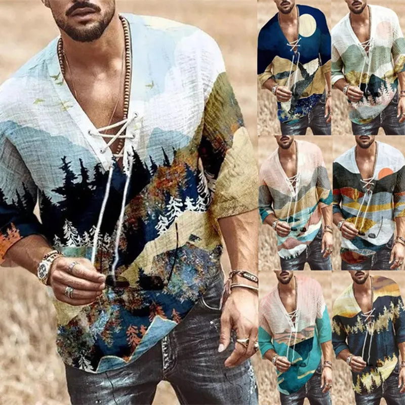 Fashion Men's Landscape Print Short-sleeved Casual T-shirt Shirt