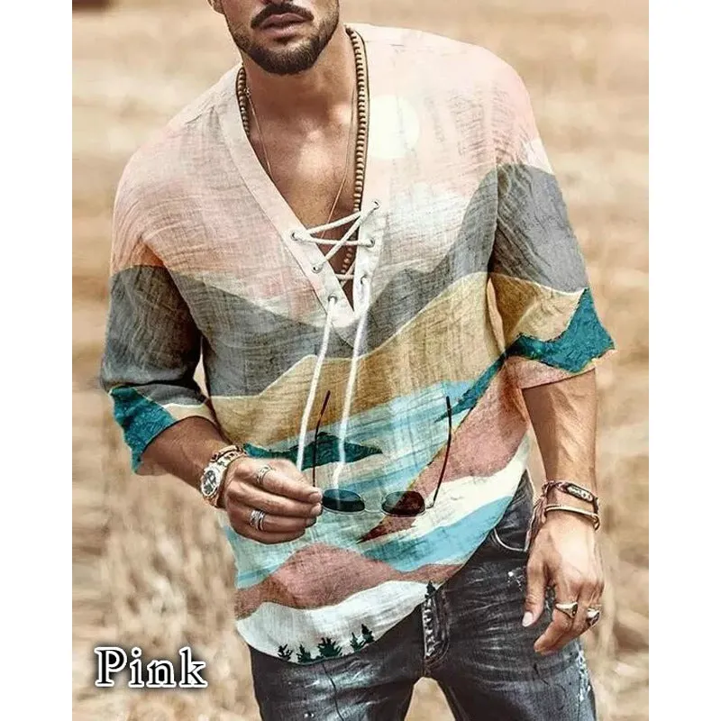 Fashion Men's Landscape Print Short-sleeved Casual T-shirt Shirt