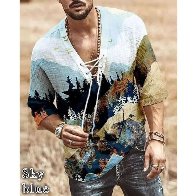 Fashion Men's Landscape Print Short-sleeved Casual T-shirt Shirt