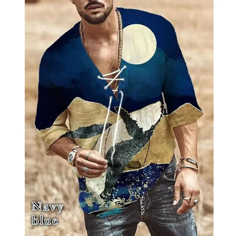 Fashion Men's Landscape Print Short-sleeved Casual T-shirt Shirt