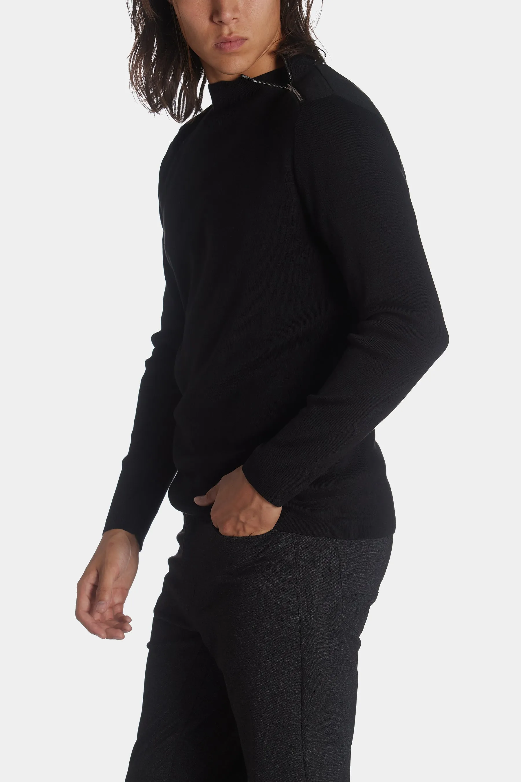 Solid Mock Neck Zip Sweater