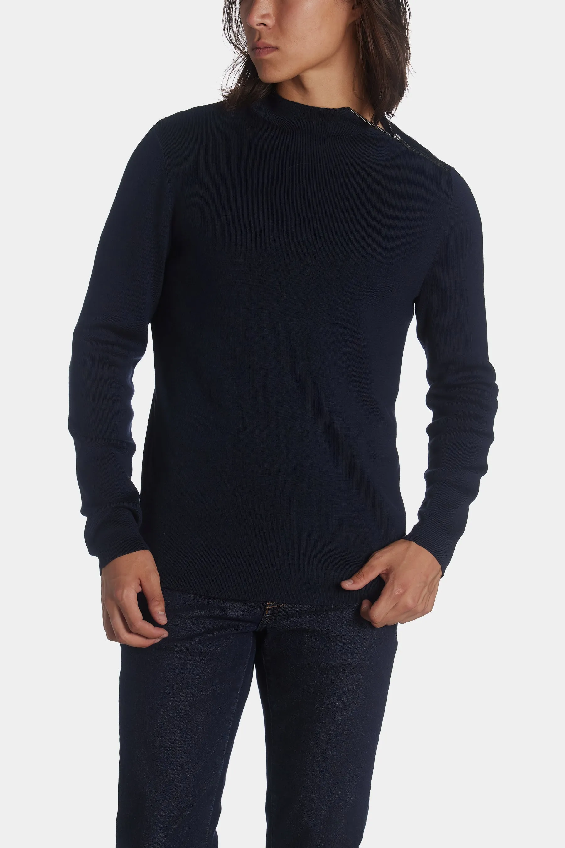 Solid Mock Neck Zip Sweater