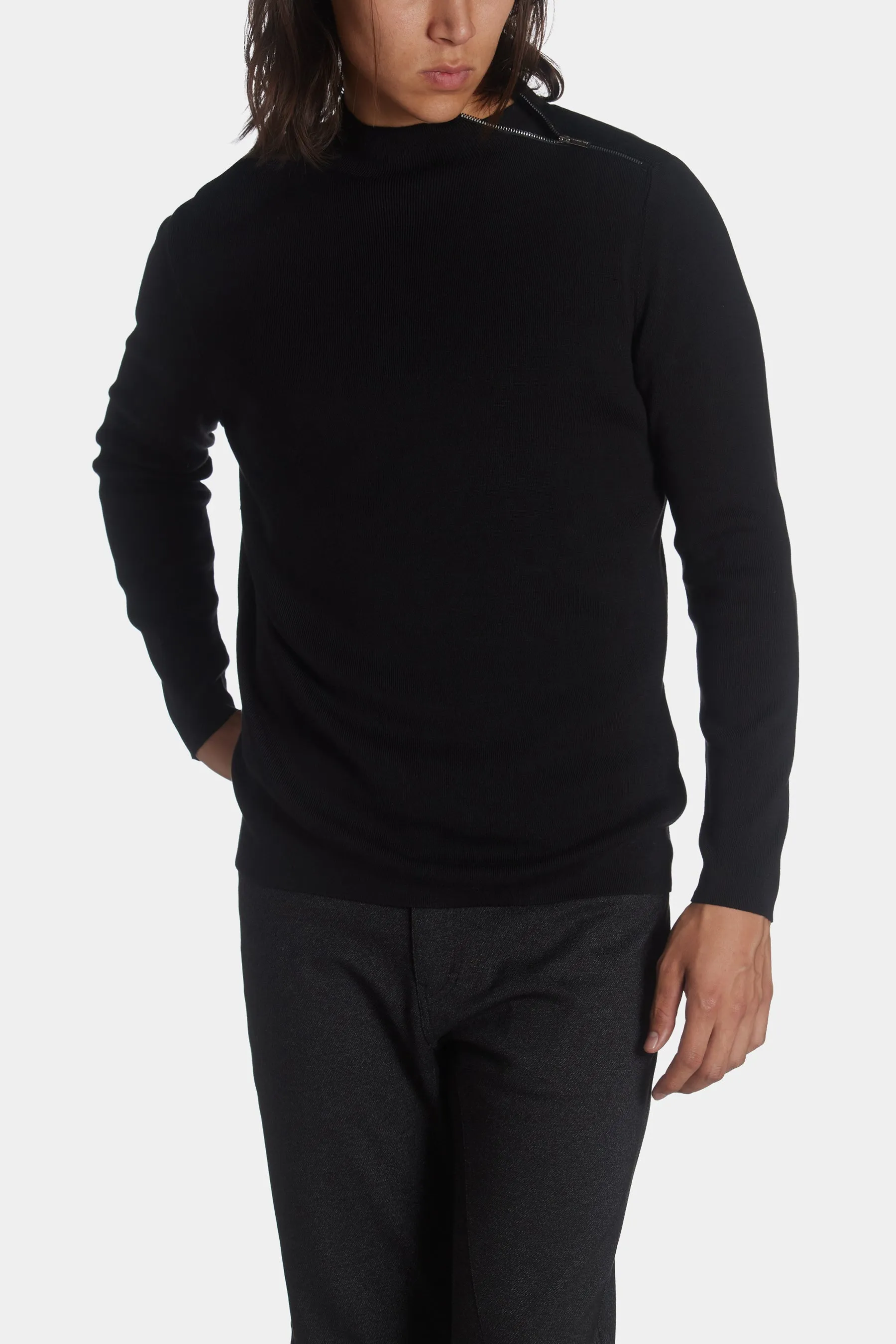 Solid Mock Neck Zip Sweater