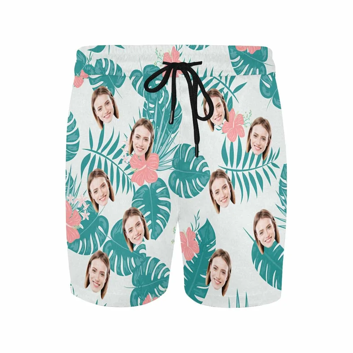 Personalized Swim Trunks Custom Face Summer Beach Men's Quick Dry Swim Shorts Beach Swimsuit Pink Flowers