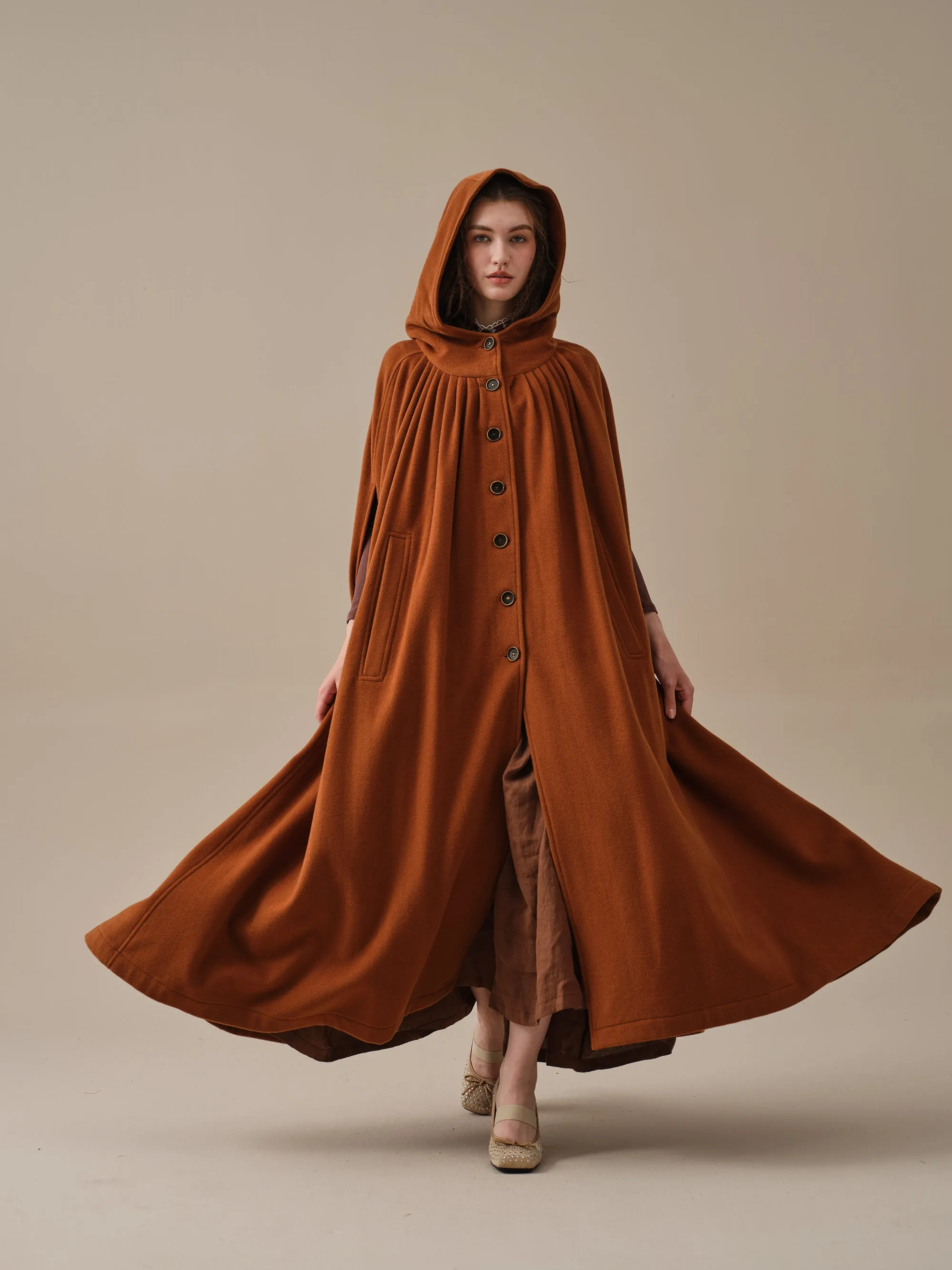 ARIEL 14 | HOODED WOOL CLOAK COAT