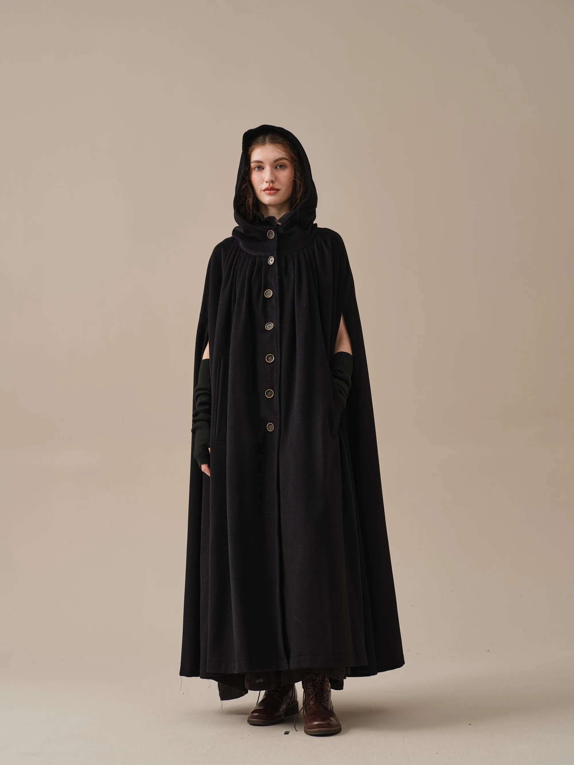 ARIEL 14 | HOODED WOOL CLOAK COAT