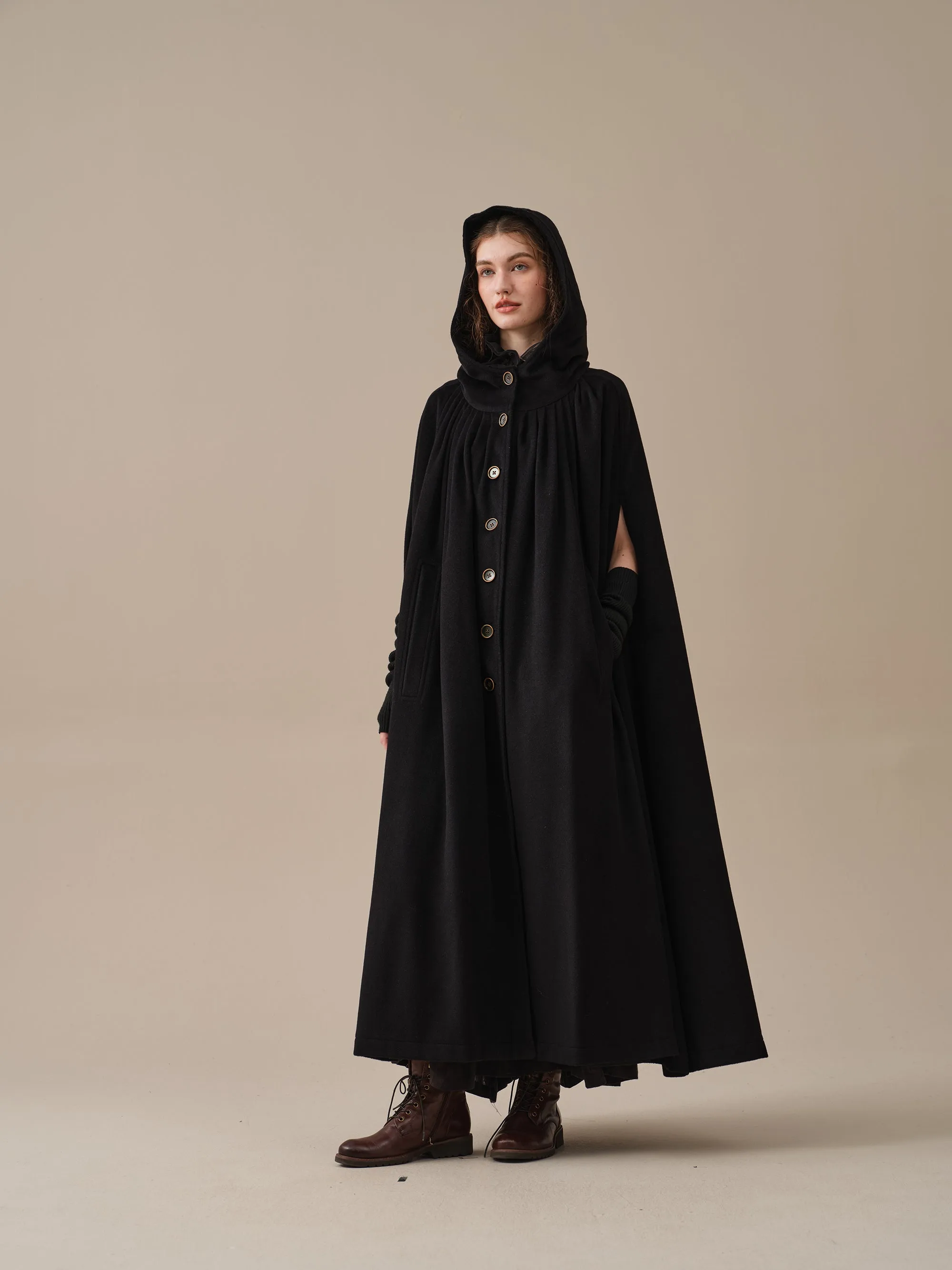 ARIEL 14 | HOODED WOOL CLOAK COAT