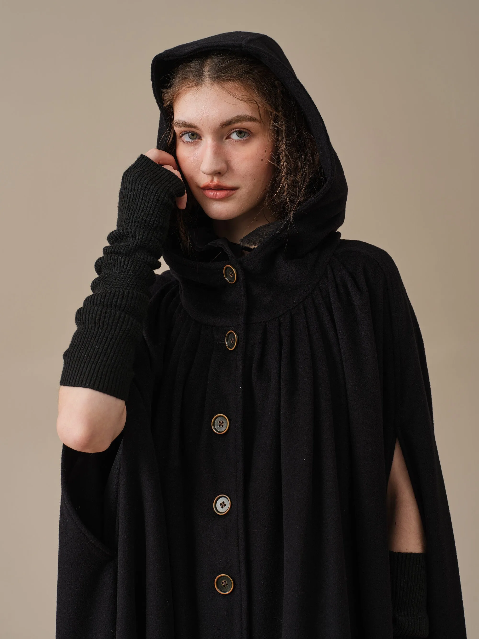 ARIEL 14 | HOODED WOOL CLOAK COAT