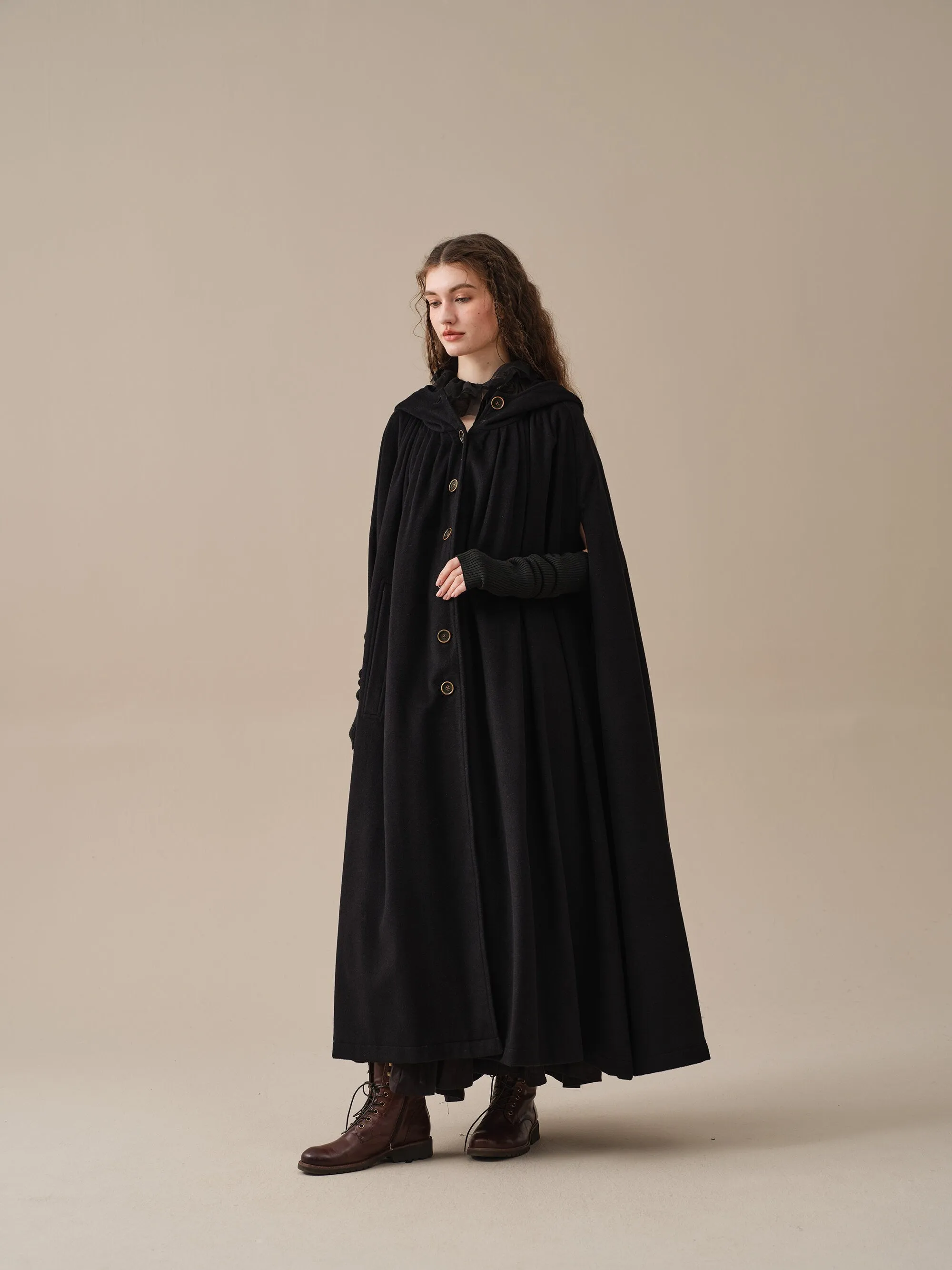 ARIEL 14 | HOODED WOOL CLOAK COAT