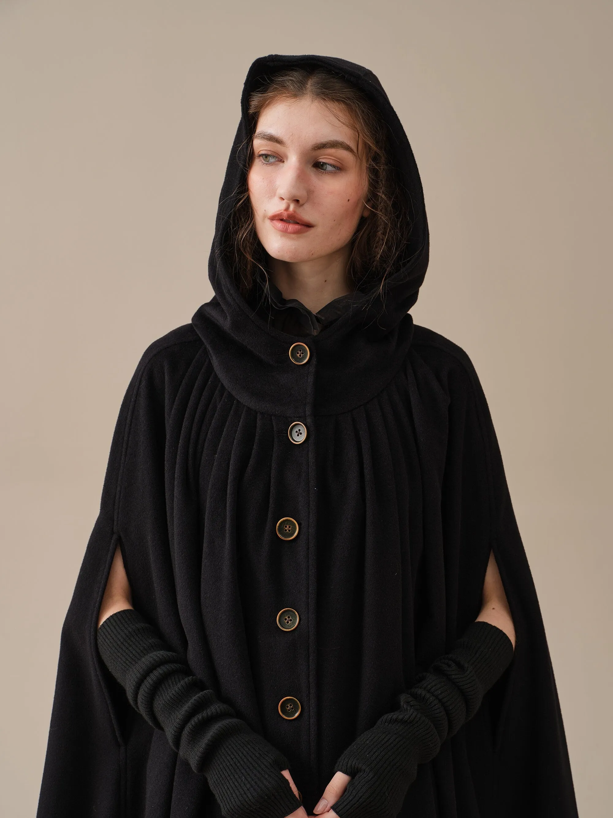 ARIEL 14 | HOODED WOOL CLOAK COAT