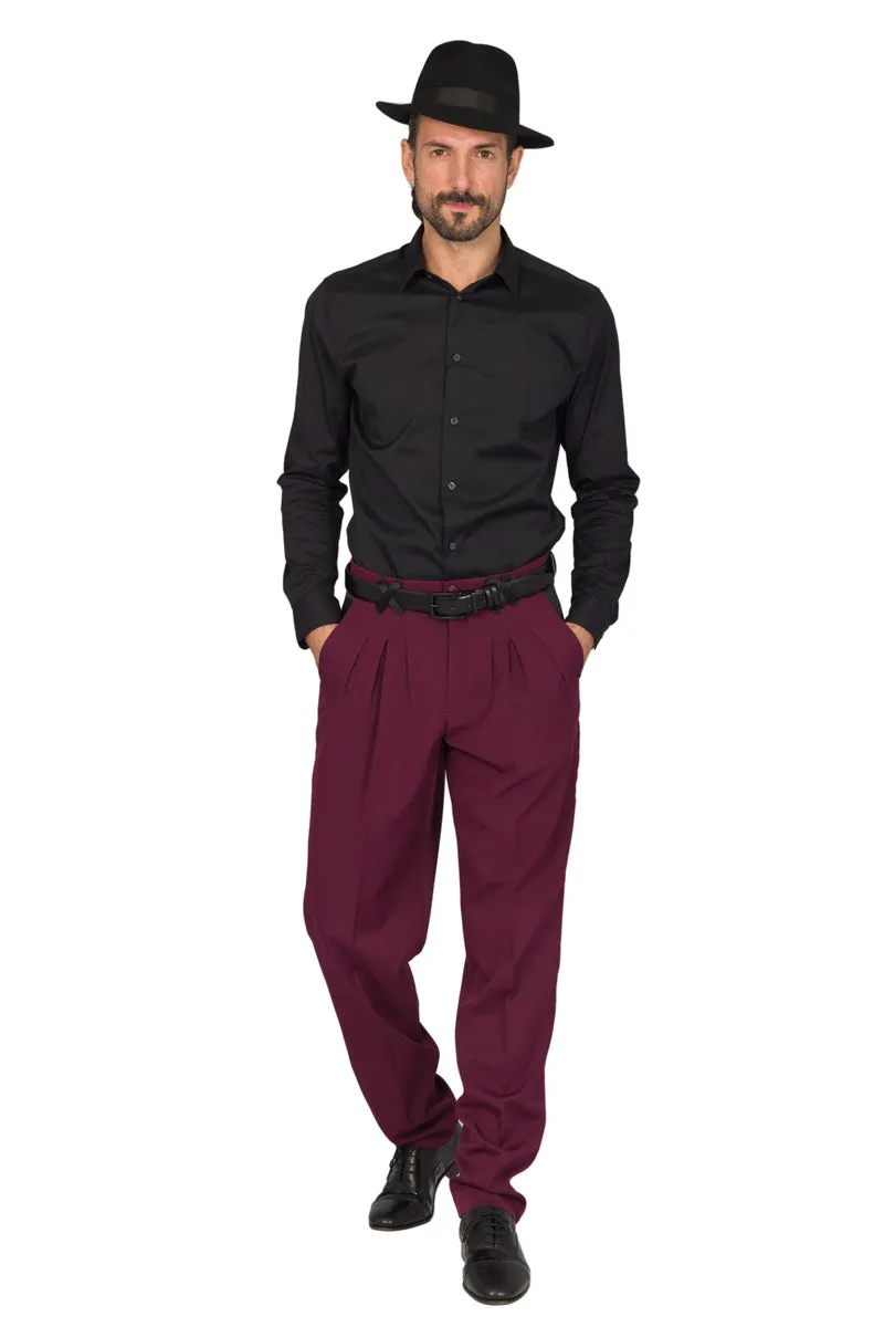 Burgundy Men's Tango Pants With Three Pleats