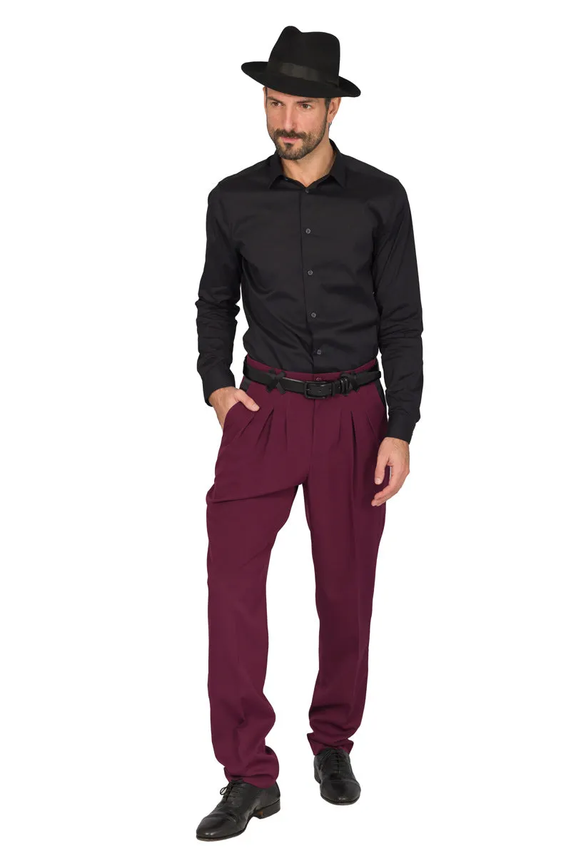 Burgundy Men's Tango Pants With Three Pleats