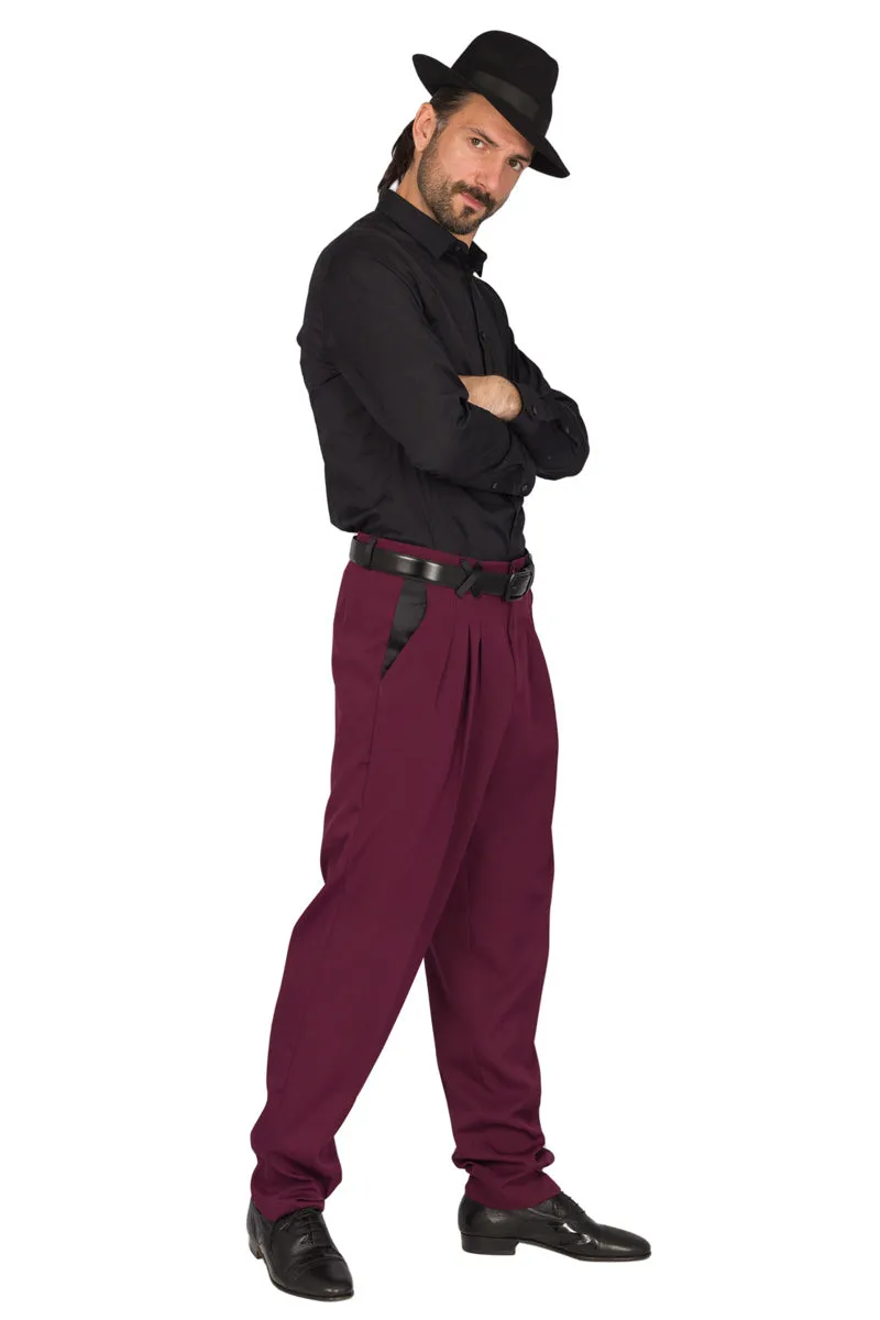 Burgundy Men's Tango Pants With Three Pleats