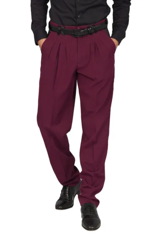 Burgundy Men's Tango Pants With Three Pleats