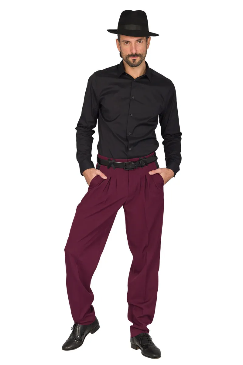 Burgundy Men's Tango Pants With Three Pleats