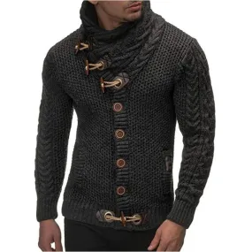 Ashore Shop New Winter Men's High-neck Sweater Knitted Thick Wool Button Retro Slim Fit