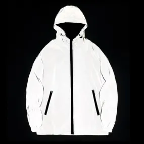 Ashore Shop Night Reflective Jackets Double fabric Windbreaker Hooded Jacket Men Hip Hop Dancer singer Waterproof Zipper Coats Outwear