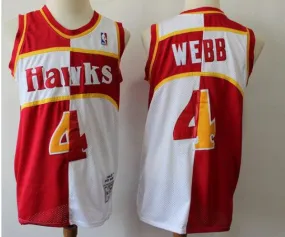 Atlanta Hawks #4 Spud Webb Split Throwback Jersey Red White