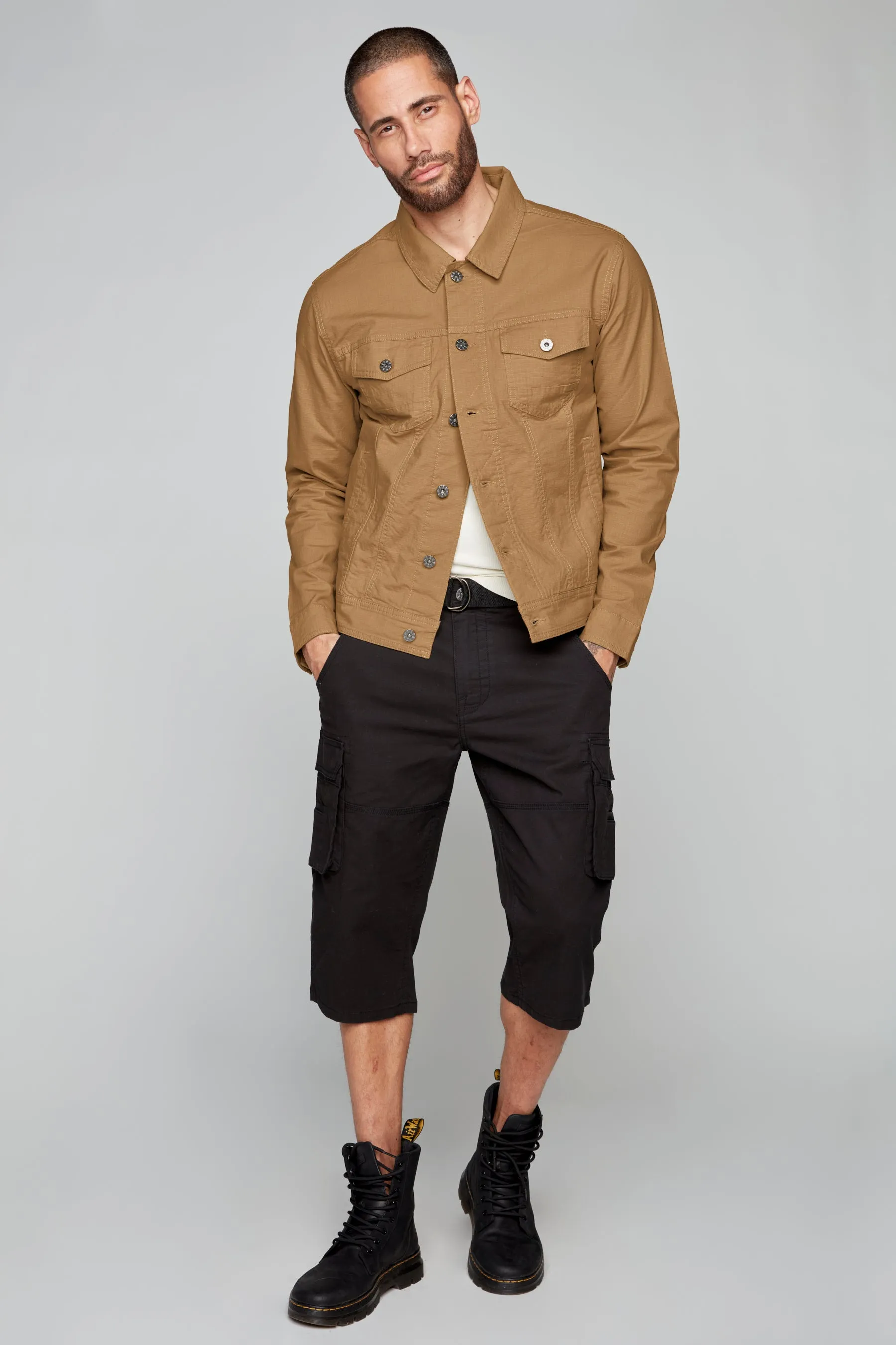 Slim Fit Classic Ripstop Trucker Jacket - Tobacco