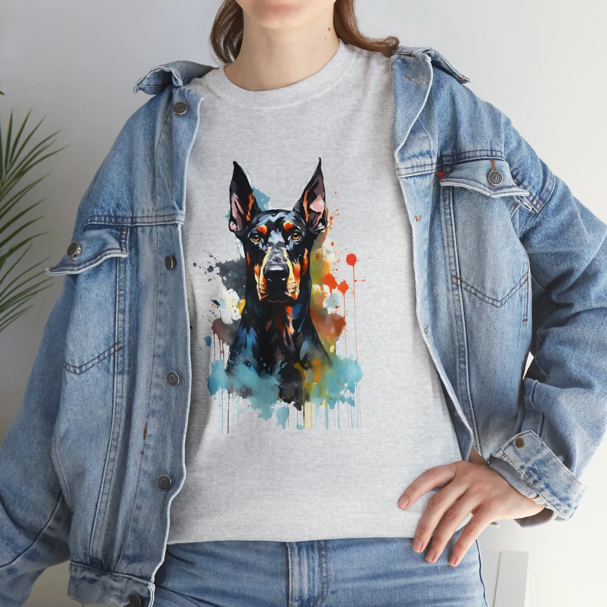 Doberman T-Shirt, Watercolor Doberman, Doberman Art Shirt, Dog Lover Apparel, Unisex Heavy Cotton Tee