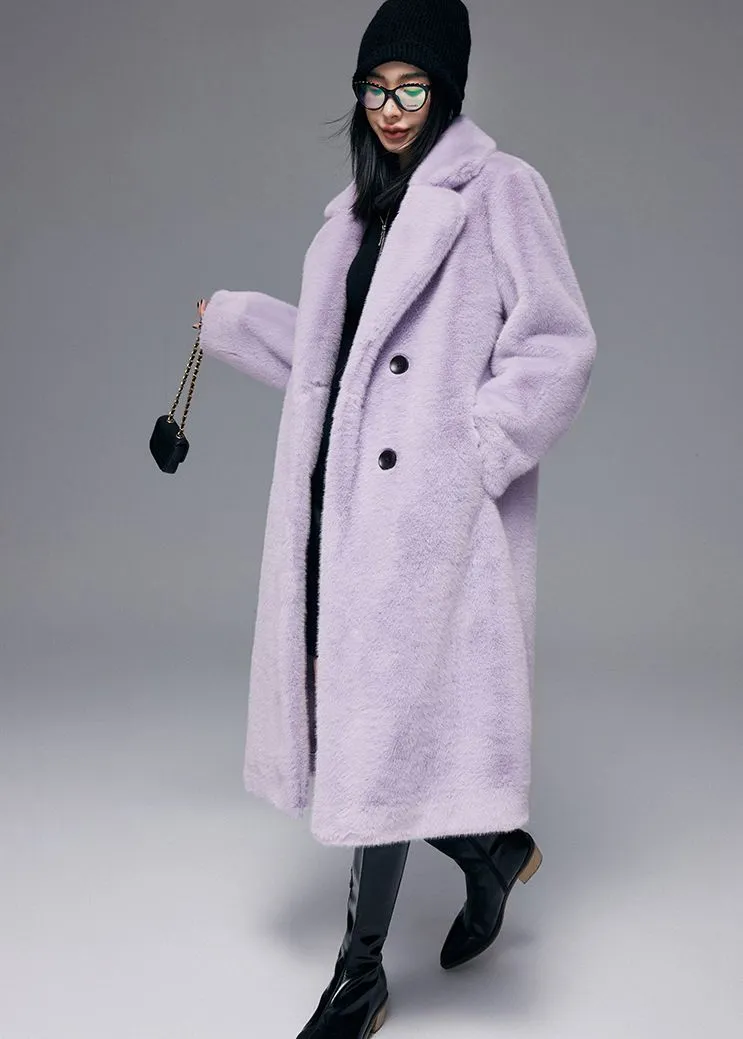 Larissa Notched Collar Faux Fur Midi Thick Coat