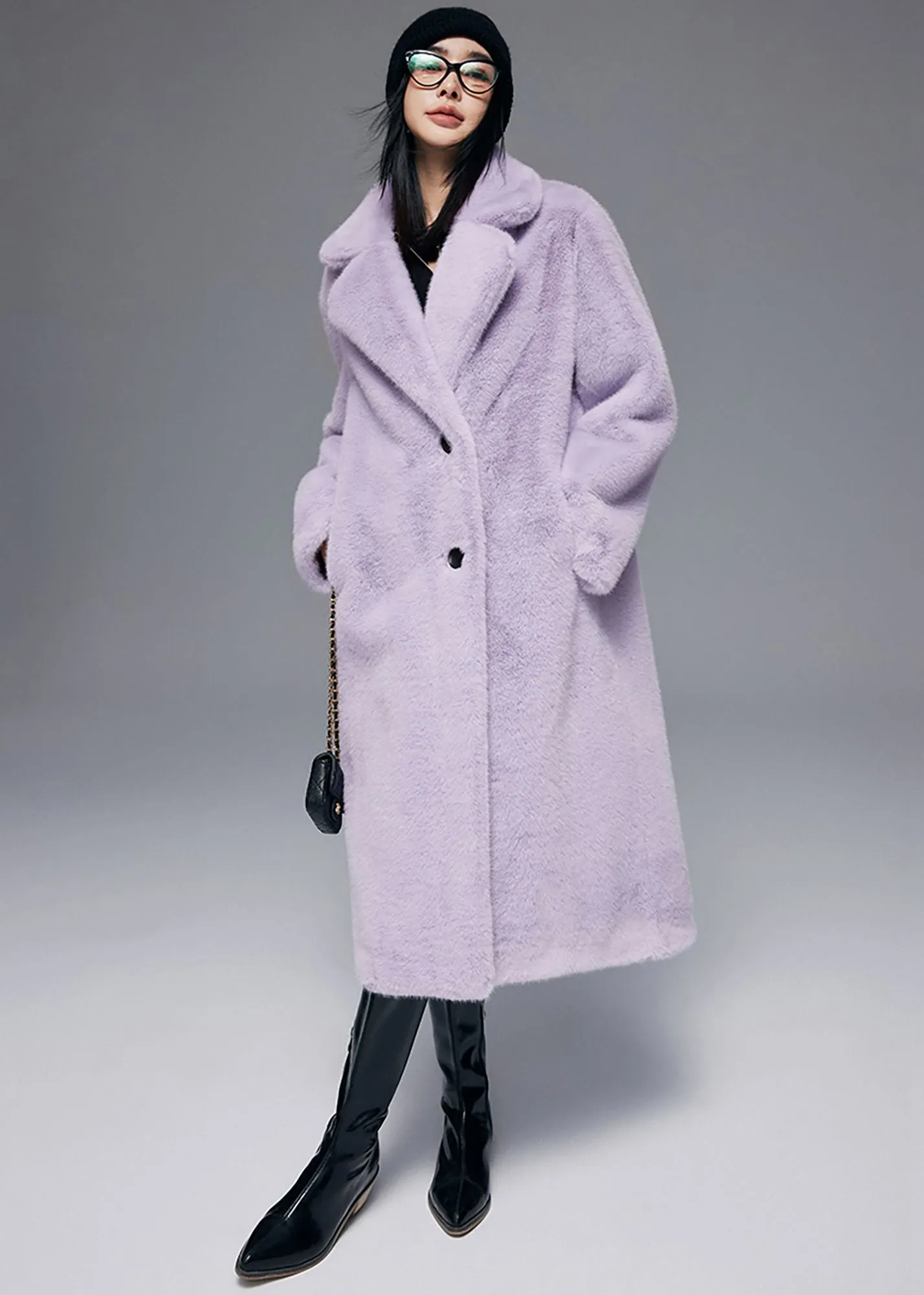 Larissa Notched Collar Faux Fur Midi Thick Coat