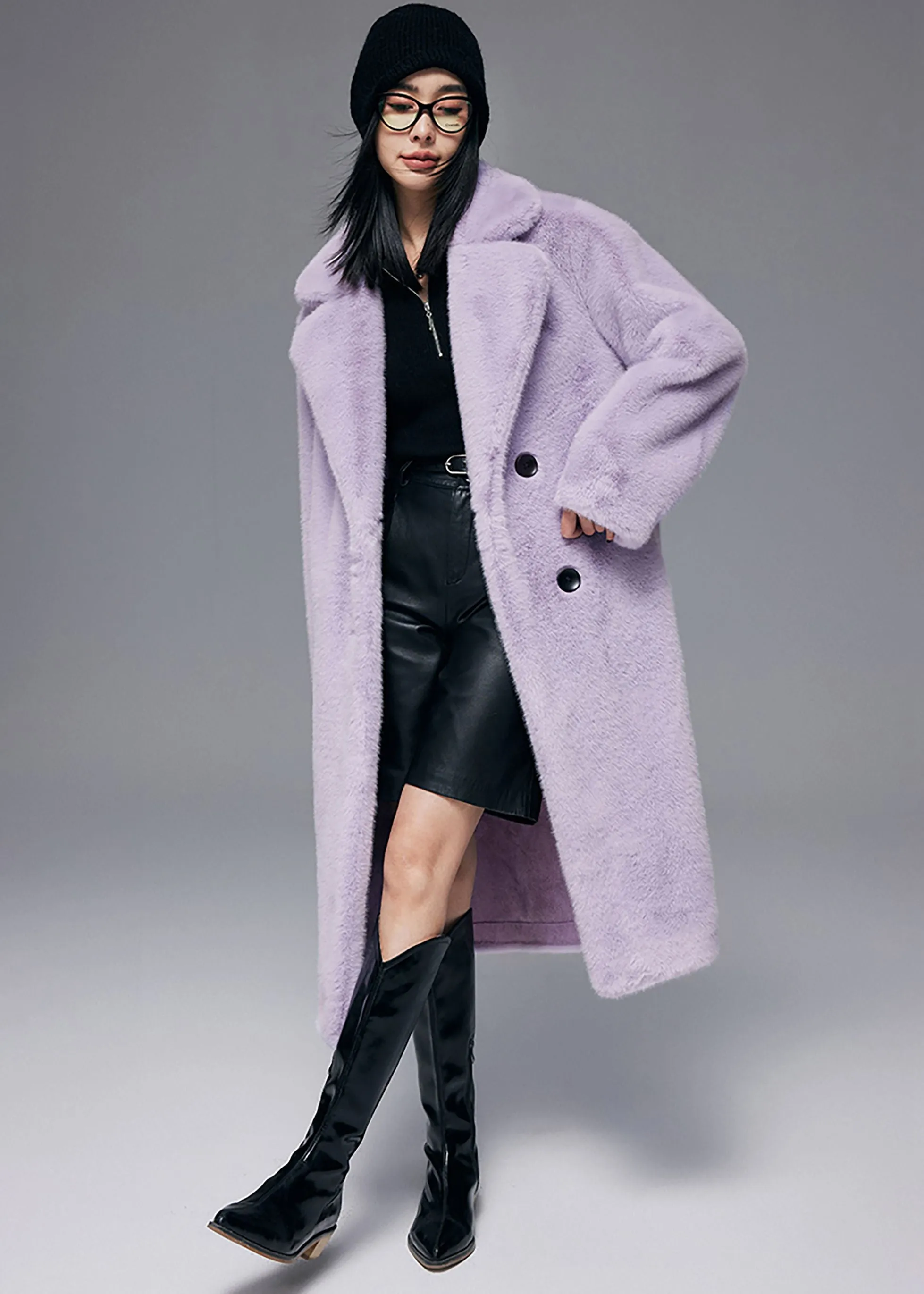 Larissa Notched Collar Faux Fur Midi Thick Coat