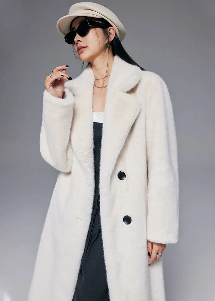 Larissa Notched Collar Faux Fur Midi Thick Coat