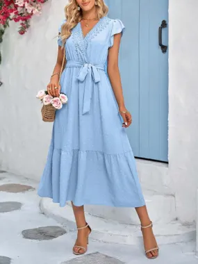 Belted Short Sleeve Maxi Dress