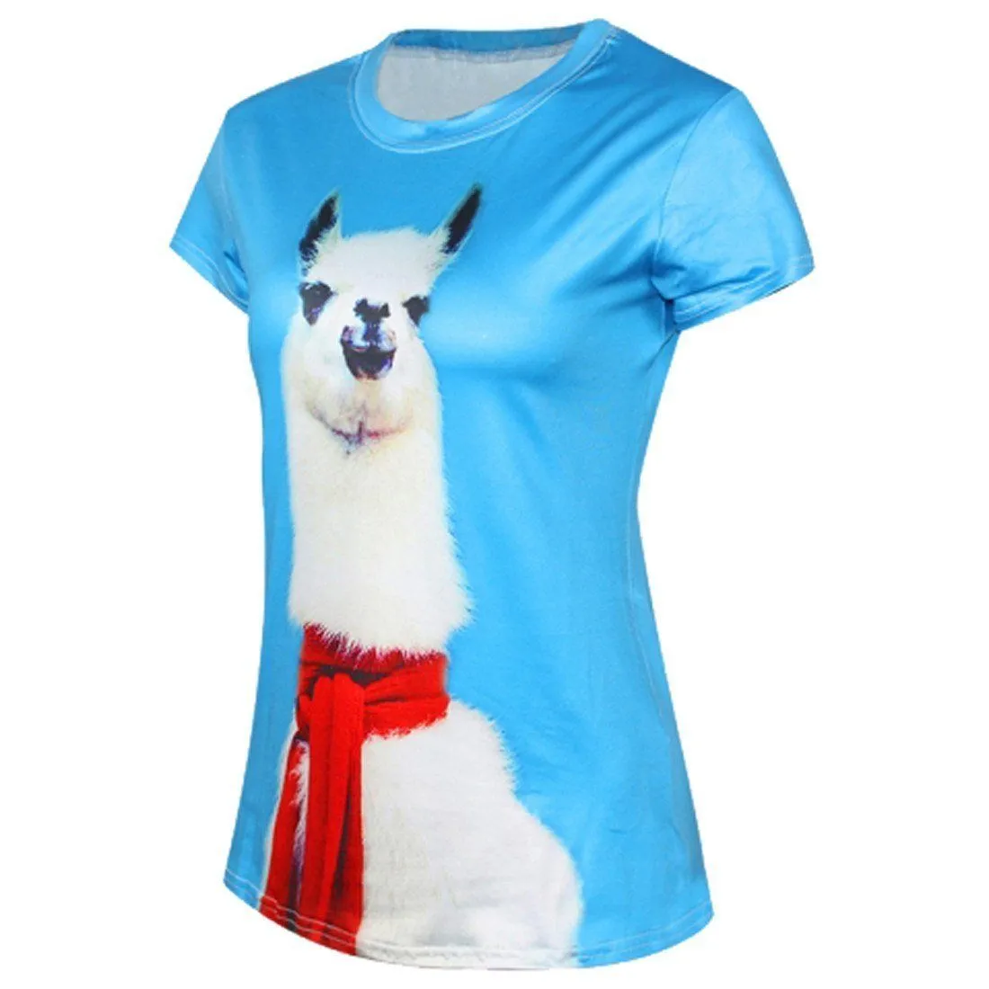 Alpaca Llama Wearing A Scarf Digital Graphic Print Tee T-Shirt | DOTOLY