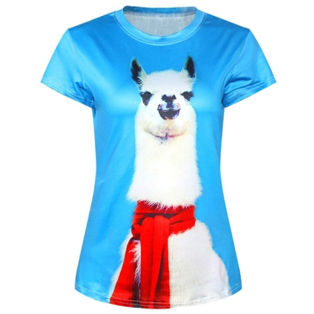 Alpaca Llama Wearing A Scarf Digital Graphic Print Tee T-Shirt | DOTOLY