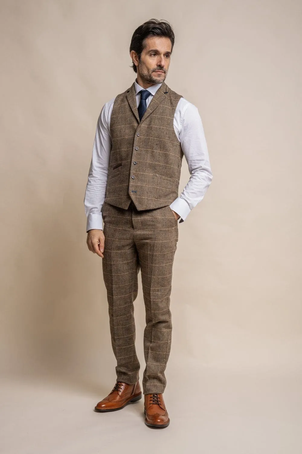 Cavani Albert Men's Brown Tweed Style Waistcoat