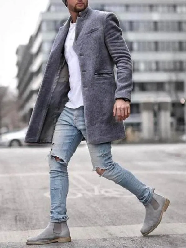 Mid-Length Men Winter Woolen Coat