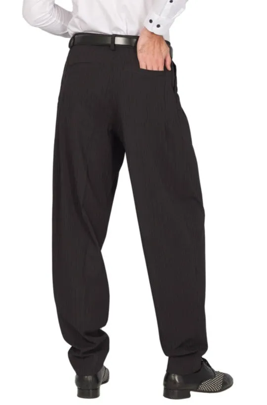 Tapered Black Thin Striped Tango Pants With Two Inverted Pleats (44)