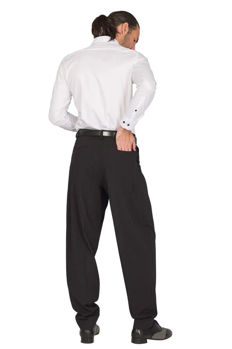 Tapered Black Thin Striped Tango Pants With Two Inverted Pleats (44)