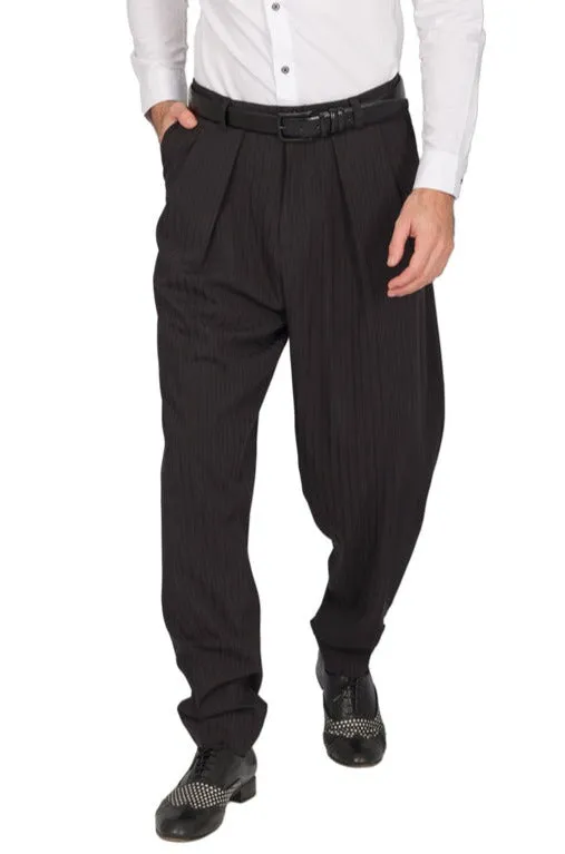 Tapered Black Thin Striped Tango Pants With Two Inverted Pleats (44)