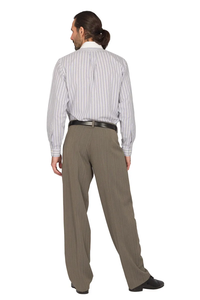 Ash Grey Striped Tango Pants With Four Pleats