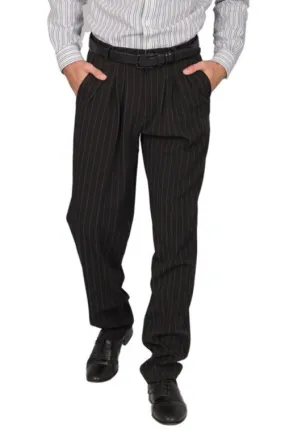 Black Striped Tango Pants With Three Inverted Pleats