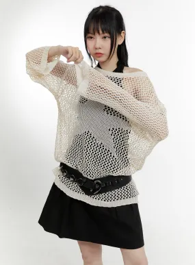 Boat Neck Hollow Out Knit Sweater CA401