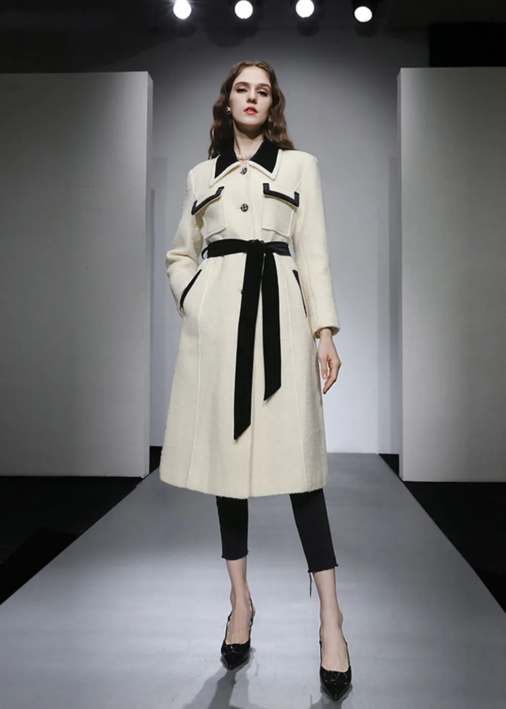 Tracy Colorblock Wool Blend Long Coat