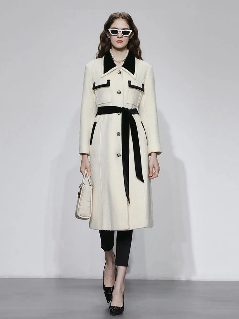 Tracy Colorblock Wool Blend Long Coat