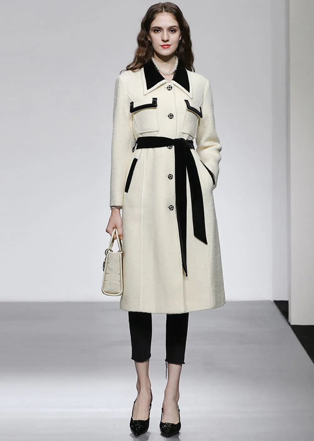 Tracy Colorblock Wool Blend Long Coat